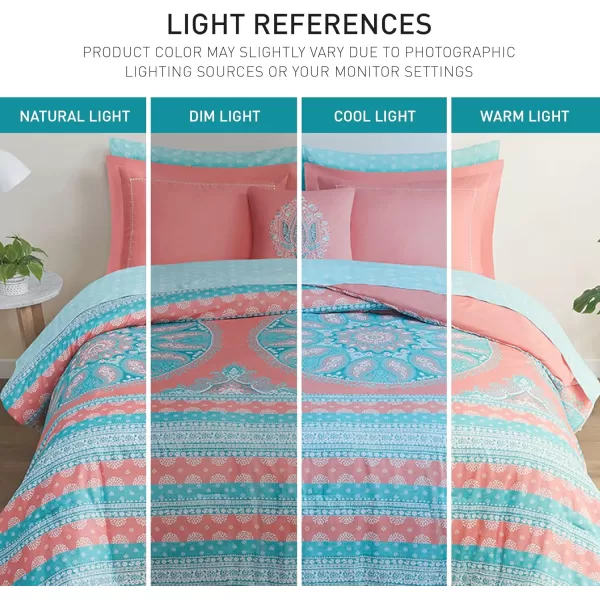 Degrees of Comfort Bed in A Bag Queen Size Boho Mandala 8 Piece Complete Comforter Sets with Sheet for Women Microfiber Bohemian Colorful Bedding Set Matching Decorative Pillow CoralCoral
