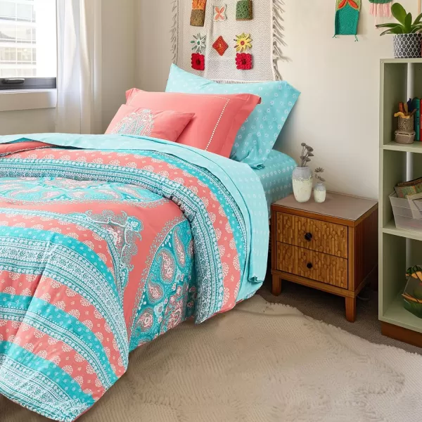 Degrees of Comfort Bed in A Bag Queen Size Boho Mandala 8 Piece Complete Comforter Sets with Sheet for Women Microfiber Bohemian Colorful Bedding Set Matching Decorative Pillow CoralCoral