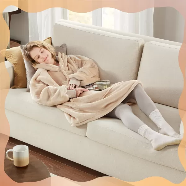Degrees of Comfort Wearable Blanket Hoodie for Kids ampamp Adults Women Men One Size Fits AllBeige