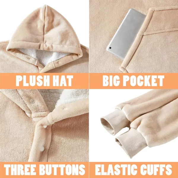 Degrees of Comfort Wearable Blanket Hoodie for Kids ampamp Adults Women Men One Size Fits AllBeige