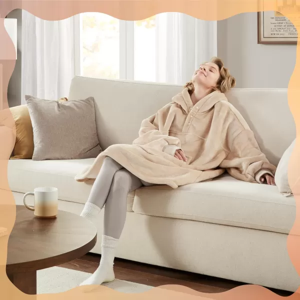 Degrees of Comfort Wearable Blanket Hoodie for Kids ampamp Adults Women Men One Size Fits AllBeige