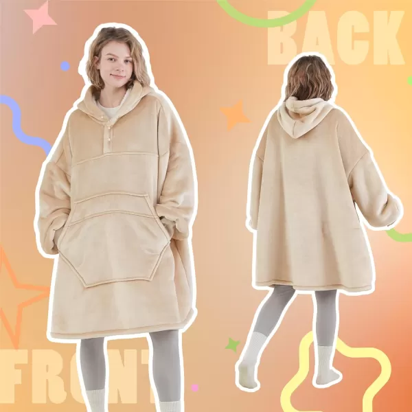 Degrees of Comfort Wearable Blanket Hoodie for Kids ampamp Adults Women Men One Size Fits AllBeige