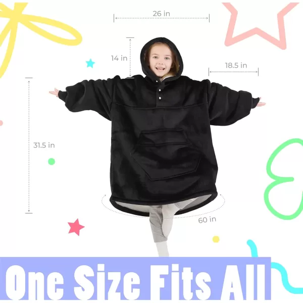 Degrees of Comfort Wearable Blanket Hoodie for Kids ampamp Adults Women Men One Size Fits AllBlack