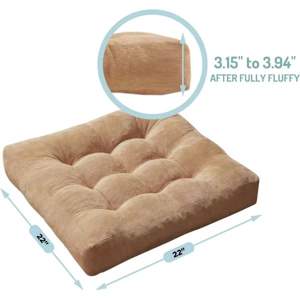 Meditation Floor Pillow Square Large Pillows Seating for Adults Tufted Corduroy Floor Cushion for Living Room Tatami Coffee Brown 22x22 Inch 1 Count Pack of 1Square  Coffee  2 Pack