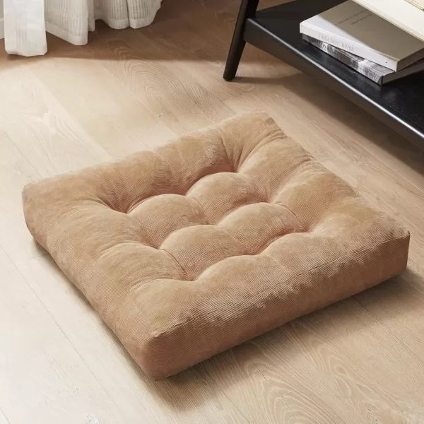 Meditation Floor Pillow Square Large Pillows Seating for Adults Tufted Corduroy Floor Cushion for Living Room Tatami Coffee Brown 22x22 Inch 1 Count Pack of 1Square  Beige  2 Pack