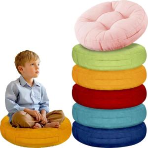 imageDegrees of Comfort 6Pcs Round Floor Cushions for Kids Waterproof Flexible Seating for Classroom Elementary Safe Smolder Resistance Sitting Pillows with Handles 15inch AssortedMulticolor