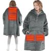 imageDegrees of Comfort Heated Wearable Blanket Cordless Electric Heating Hoodie Warm Sherpa Sweatshirt for Women Navy 38x32Grey