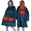 imageDegrees of Comfort Heated Wearable Blanket Cordless Electric Heating Hoodie Warm Sherpa Sweatshirt for Women Navy 38x32Navy