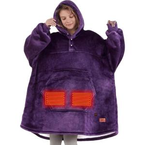imageDegrees of Comfort Heated Wearable Blanket Cordless Electric Heating Hoodie Warm Sherpa Sweatshirt for Women Navy 38x32Purple