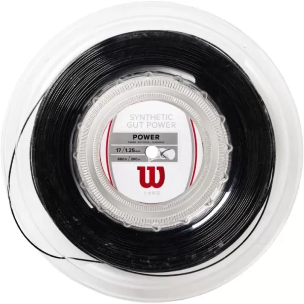 imageWILSON Synthetic Gut Power Tennis String  Set and 200m Reel 16 and 17 GaugeBlack