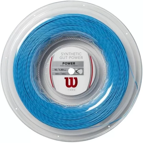 imageWILSON Synthetic Gut Power Tennis String  Set and 200m Reel 16 and 17 GaugeBright Blue