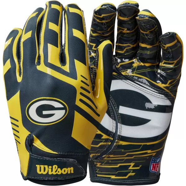 imageWILSON NFL Stretch Fit Football Gloves  Youth and Adult SizesGreen Bay Packers