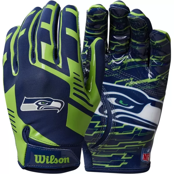 imageWILSON NFL Stretch Fit Football Gloves  Youth and Adult SizesSeattle Seahawks