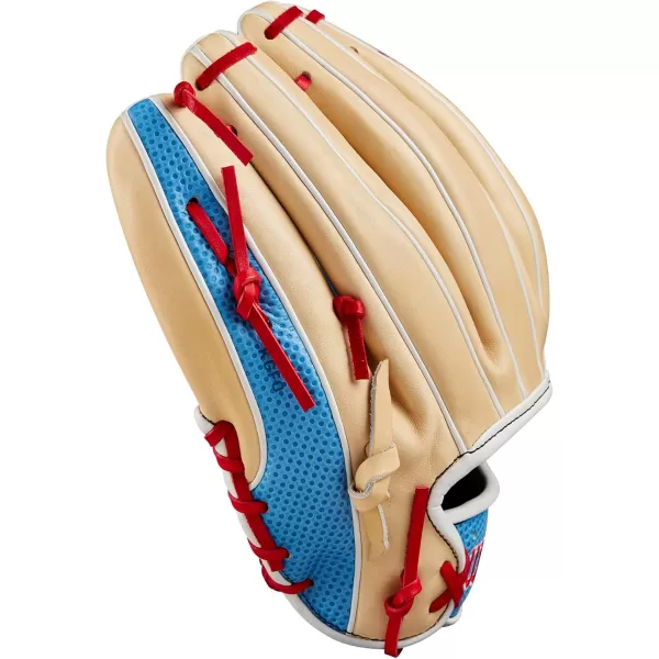 imageWilson 2024 A2000 Infield Baseball Gloves  1125quot 115quot 1175quot and 12quotBlondeTropical BlueXRed