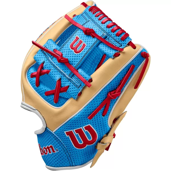 imageWilson 2024 A2000 Infield Baseball Gloves  1125quot 115quot 1175quot and 12quotBlondeTropical BlueXRed