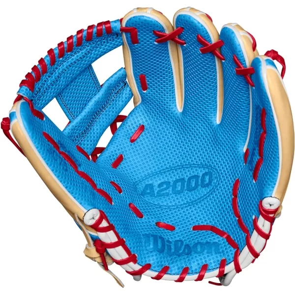 imageWilson 2024 A2000 Infield Baseball Gloves  1125quot 115quot 1175quot and 12quotBlondeTropical BlueXRed