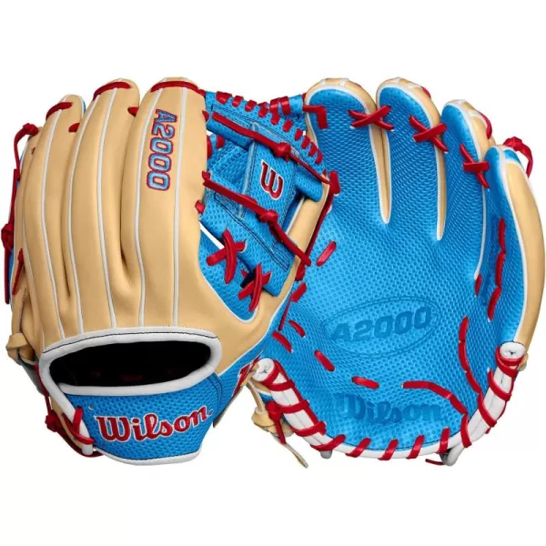 imageWilson 2024 A2000 Infield Baseball Gloves  1125quot 115quot 1175quot and 12quotBlondeTropical BlueXRed