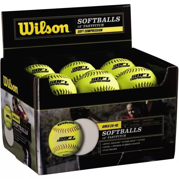 imageWILSON WTA9117T 12Inch Optic Yellow Soft Compression Center Optic Yellow Softballs 1Dozen