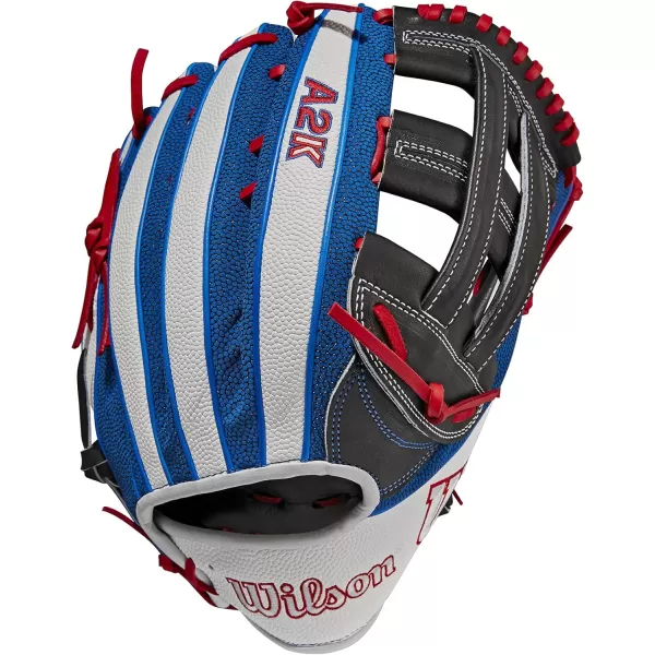 imageWilson A2K Game Model Outfield Baseball Gloves  Juan Soto and Mookie BettsBlackWhiteBlue