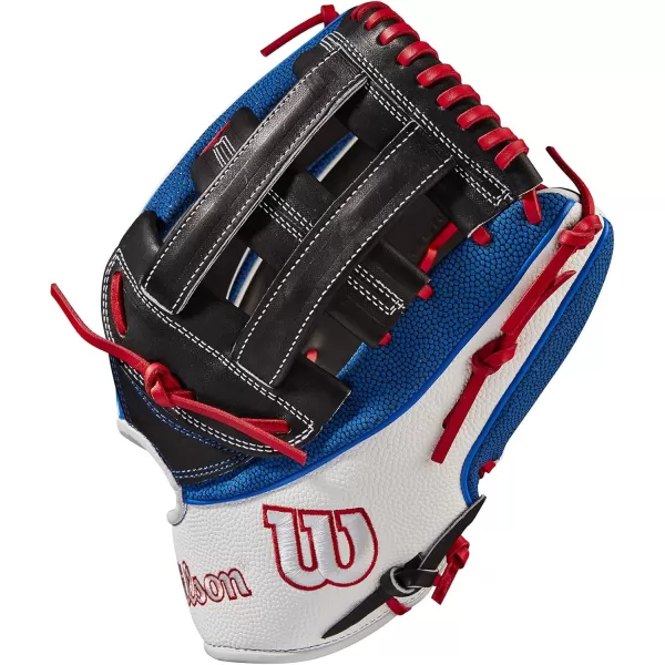 imageWilson A2K Game Model Outfield Baseball Gloves  Juan Soto and Mookie BettsBlackWhiteBlue