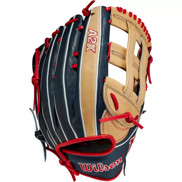 imageWilson A2K Game Model Outfield Baseball Gloves  Juan Soto and Mookie BettsBlondeBlackRed