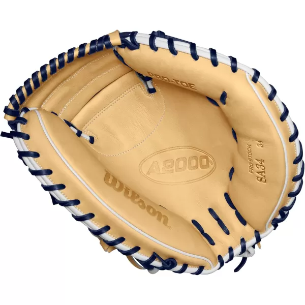 imageWilson Winter 2024 A2000 SA34SS 34quot Baseball Catchers Mitt  NavyBlonde Right Hand Throw