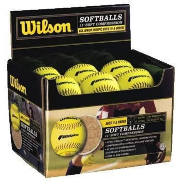 imageWILSON WTA9306TASALOW Cork Center 11Inch Fastpitch Optic Yellow Softballs 1Dozen Retail Package0