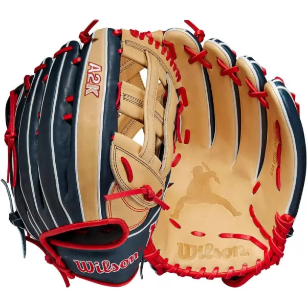 imageWilson A2K Game Model Outfield Baseball Gloves  Juan Soto and Mookie BettsBlondeBlackRed