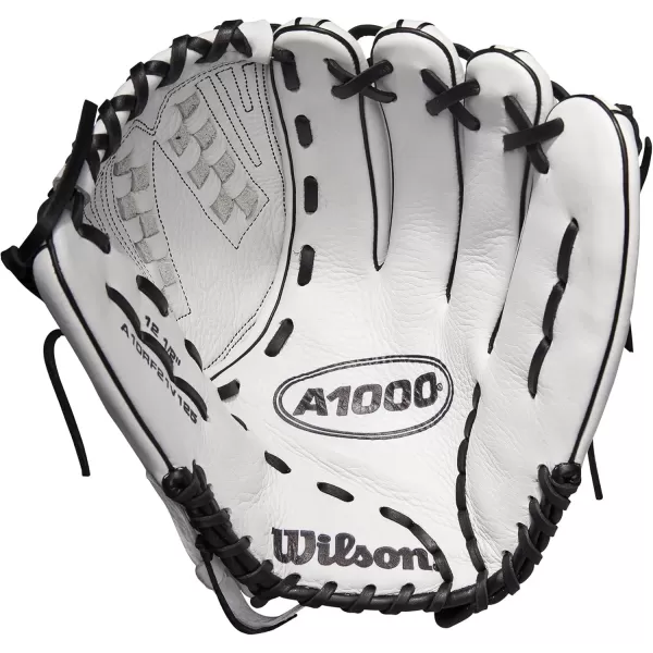 imageWilson 2022 A1000 V125 125quot Fastpitch Outfield Glove  Left Hand Throw BlackWhite Metallic Gold