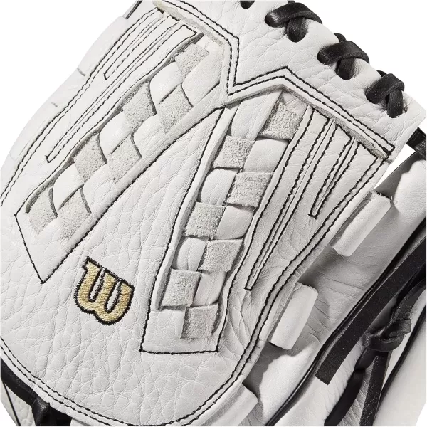 imageWilson 2022 A1000 V125 125quot Fastpitch Outfield Glove  Left Hand Throw BlackWhite Metallic Gold