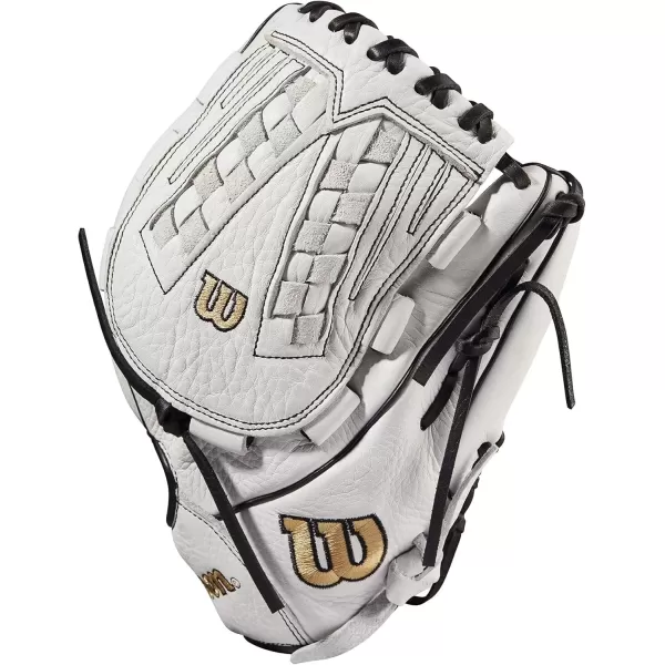 imageWilson 2022 A1000 V125 125quot Fastpitch Outfield Glove  Left Hand Throw BlackWhite Metallic Gold