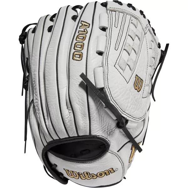 imageWilson 2022 A1000 V125 125quot Fastpitch Outfield Glove  Left Hand Throw BlackWhite Metallic Gold