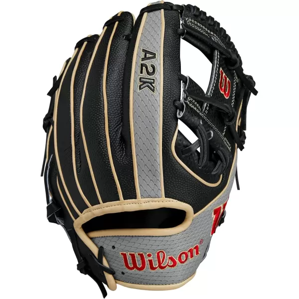 imageWilson A2K Infield Baseball Gloves  115quot 1175quot and 12quot Right Hand ThrowBlackGreyRed