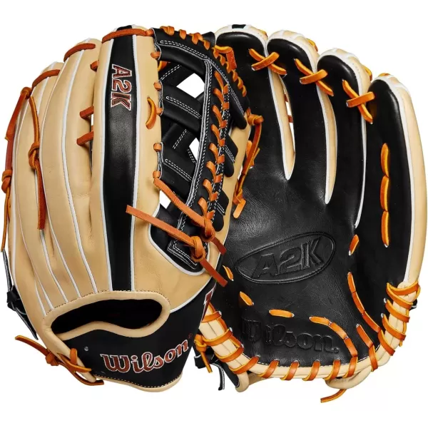 imageWilson A2K Outfield Baseball Gloves  1275quotBlondeBlackSaddle Tan