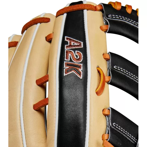 imageWilson A2K Outfield Baseball Gloves  1275quotBlondeBlackSaddle Tan