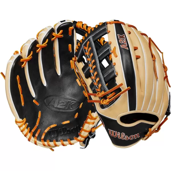 imageWilson A2K Outfield Baseball Gloves  1275quotBlondeBlackSaddle Tan