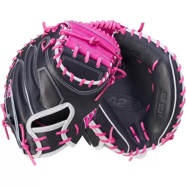 imageWilson Fall 2024 A2K M23 335 Baseball Catchers Mitt  Right Hand Throw NavyFlamingo