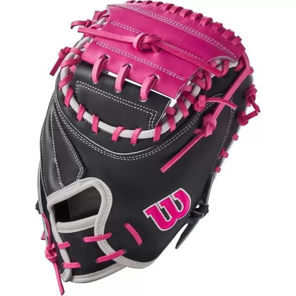 imageWilson Fall 2024 A2K M23 335 Baseball Catchers Mitt  Right Hand Throw NavyFlamingo