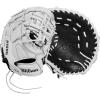 imageWILSON 2024 A1000 1620 125 Fastpitch Softball First Base Mitt  BlackWhiteSilverLeft Hand Throw