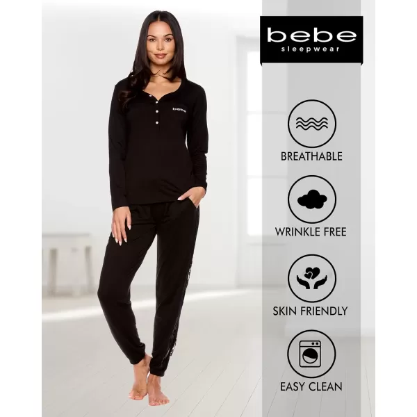 imagebebe Womens Pajama Set with Pockets  Long Sleeve Shirt and Pajama Pants Pj SetBlack