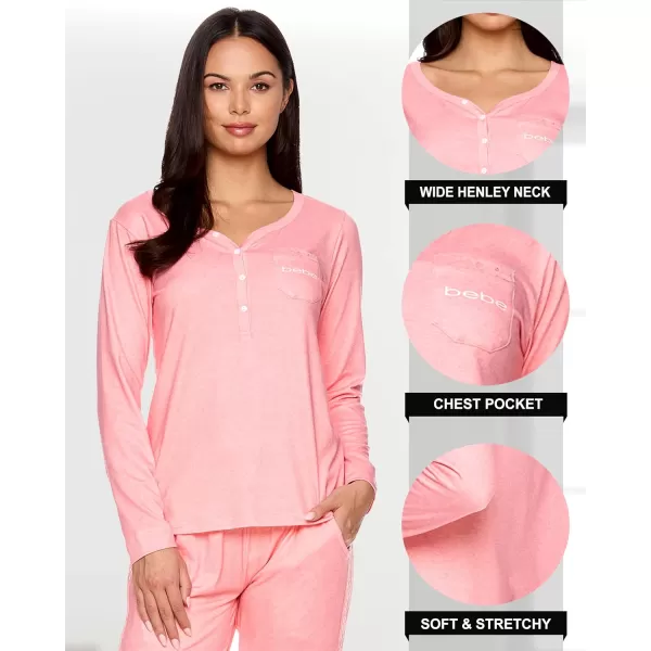 imagebebe Womens Pajama Set with Pockets  Long Sleeve Shirt and Pajama Pants Pj SetCoral Heather