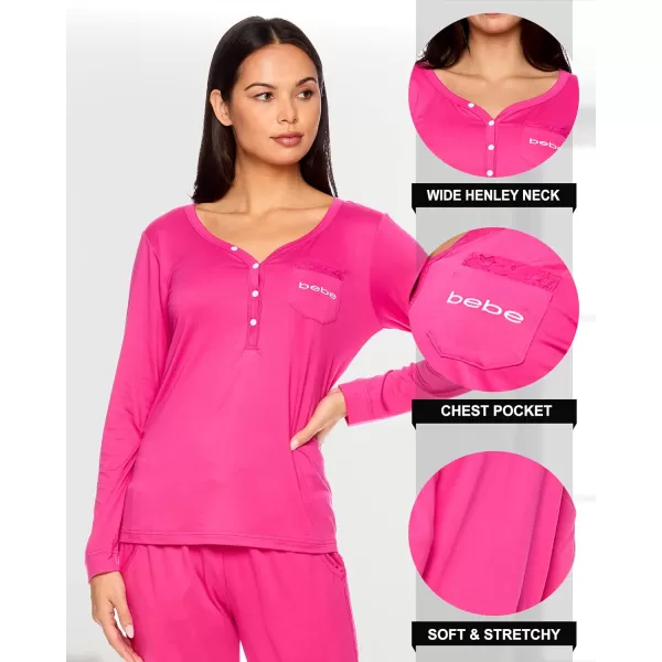 imagebebe Womens Pajama Set with Pockets  Long Sleeve Shirt and Pajama Pants Pj SetFuchsia