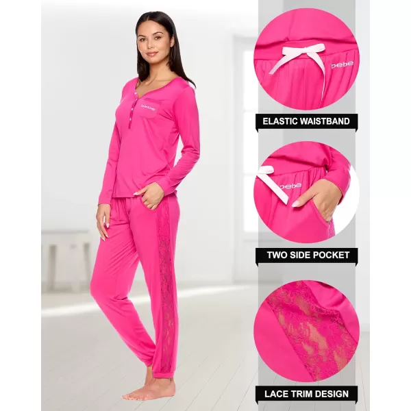 imagebebe Womens Pajama Set with Pockets  Long Sleeve Shirt and Pajama Pants Pj SetFuchsia