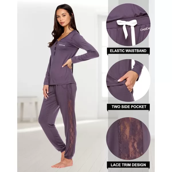 imagebebe Womens Pajama Set with Pockets  Long Sleeve Shirt and Pajama Pants Pj SetMidnight Lavender