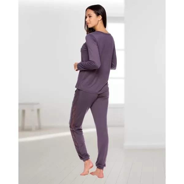 imagebebe Womens Pajama Set with Pockets  Long Sleeve Shirt and Pajama Pants Pj SetMidnight Lavender