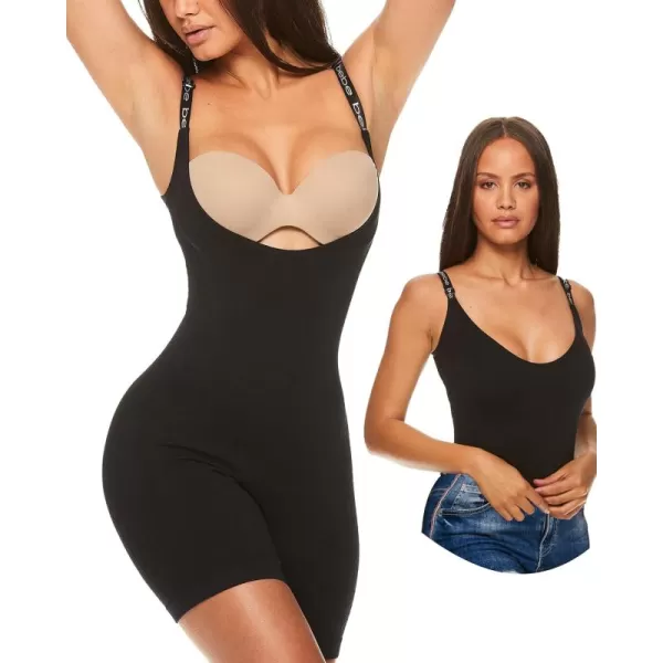 imagebebe Womens Seamless Shapewear Bodysuit  Wear With Own Bra  MidThigh Bodysuit Shapewear  Full Body ShaperBlack