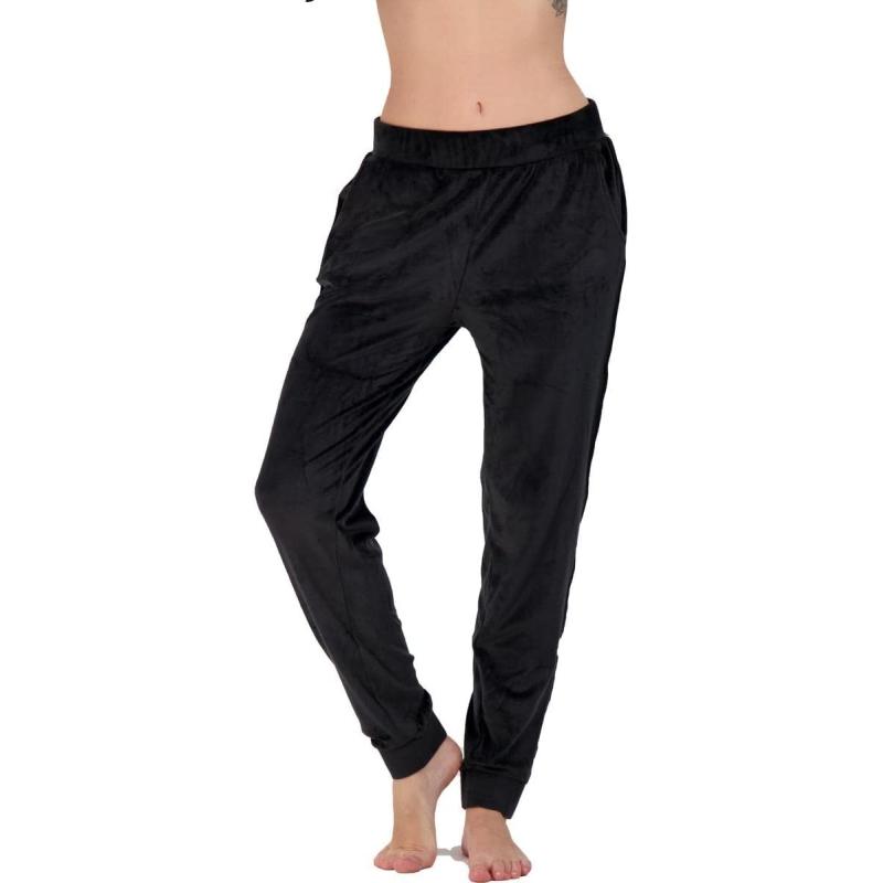 imagebebe Womens Velour Comfy Jogger Pants Black L