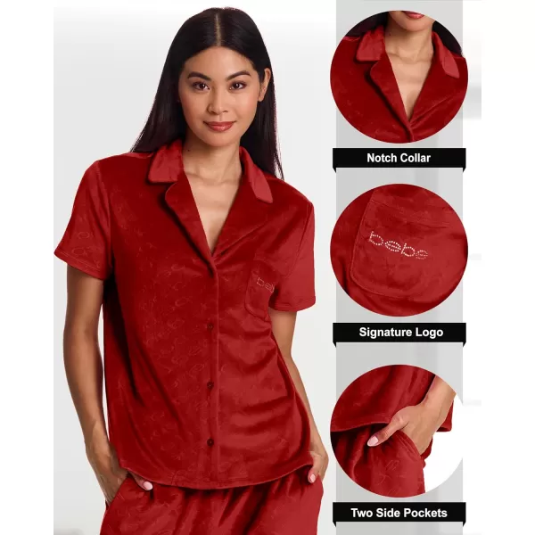 imagebebe Debossed Velour Pajamas for Women Pink or Red Pajama Set Velour Set for Lounge and Sleep Mom Gifts and Ladies GiftsCrimson