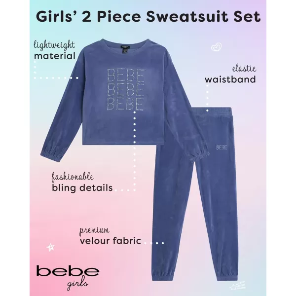 imagebebe Girls Jogger Set  2 Piece Bling Velour Crewneck Long Sleeve Shirt and Jogger Pants  Girls Athletic Clothing Set 712Blue Velvet