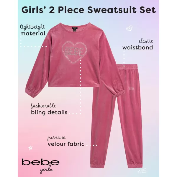 imagebebe Girls Jogger Set  2 Piece Bling Velour Crewneck Long Sleeve Shirt and Jogger Pants  Girls Athletic Clothing Set 712Rose Blush